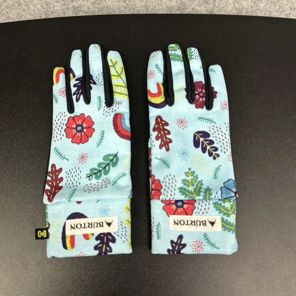 Burton Touch N Go Gloves Womens M Blue Floral Rainbows Colorful